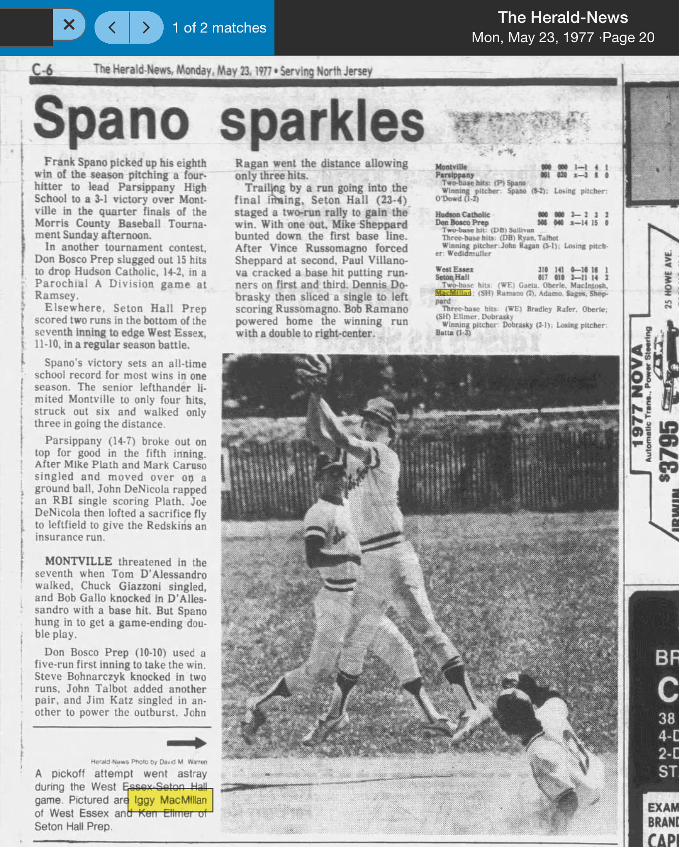 Scan of Spano sparkles, Herald-News