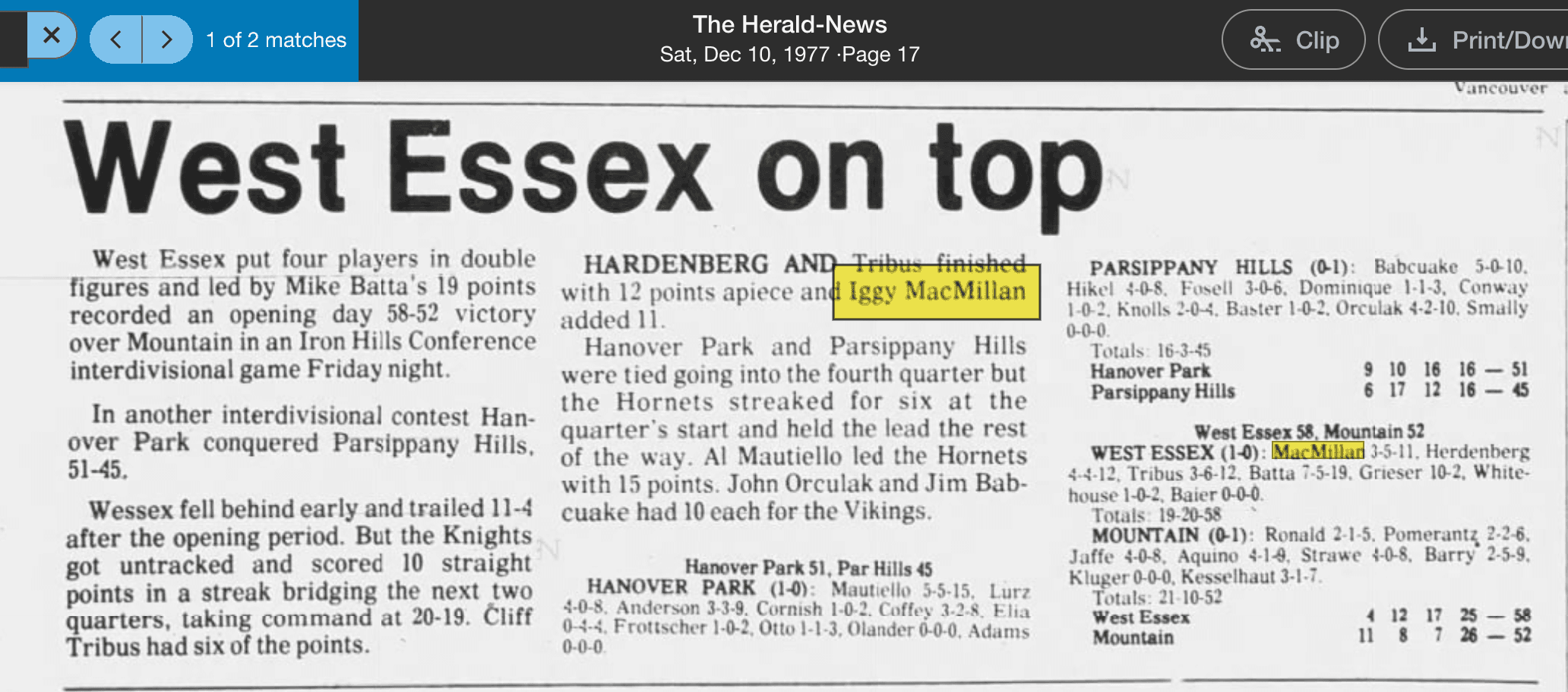 Scan of West Essex on top, Herald-News