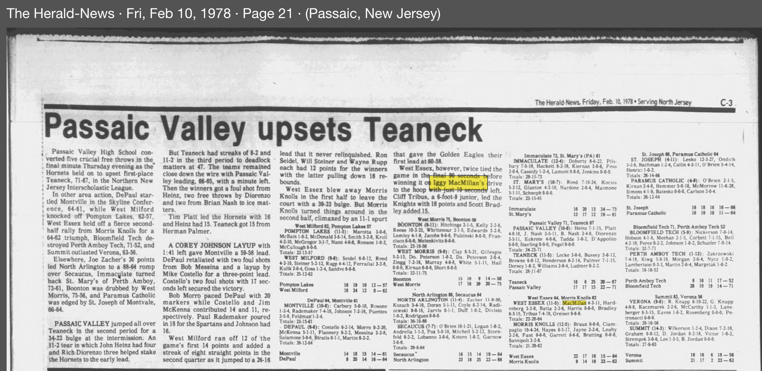 Scan of Herald-News, February 10, 1978, Herald-News