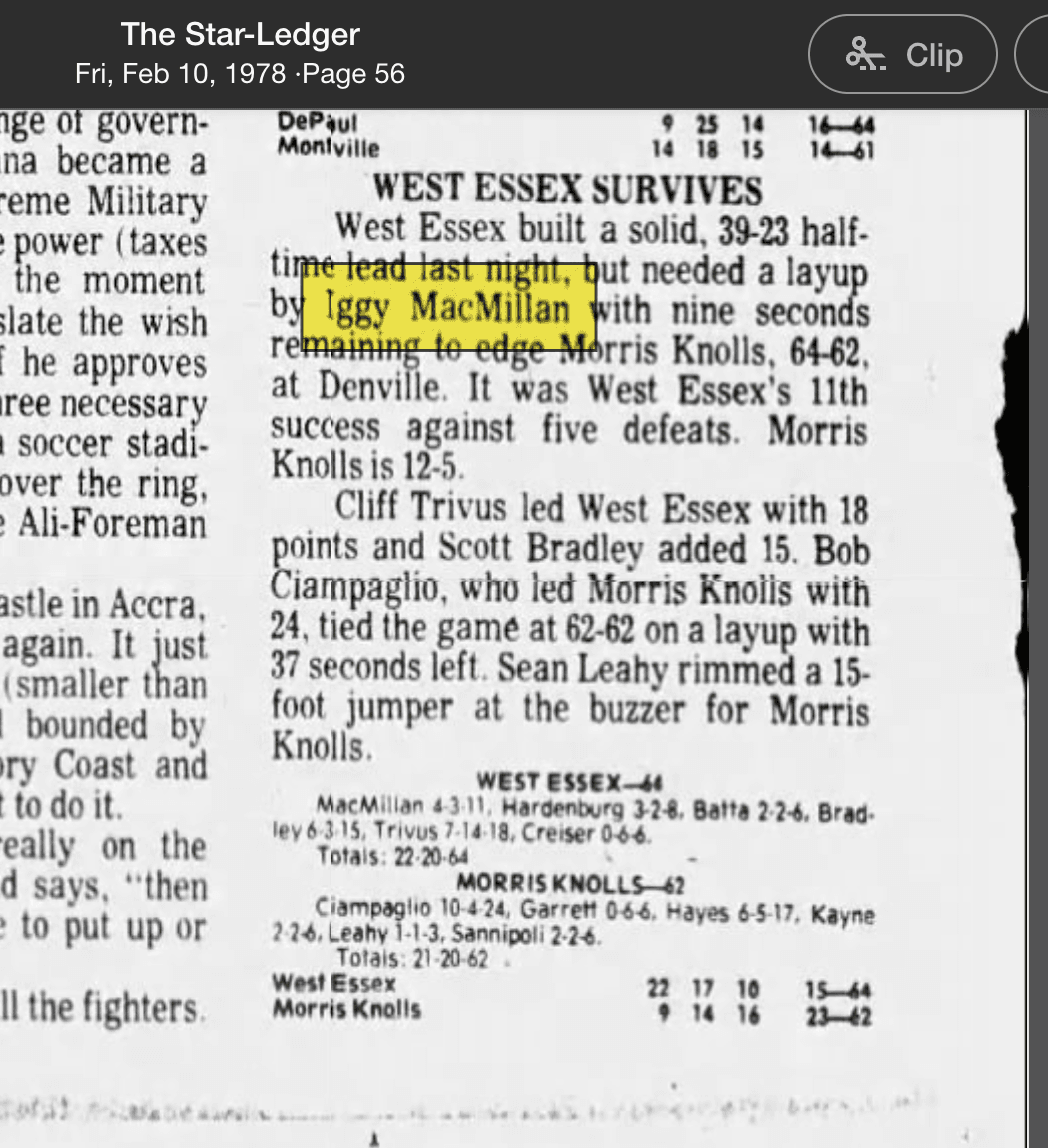 Scan of West Essex Survives, Star-Ledger