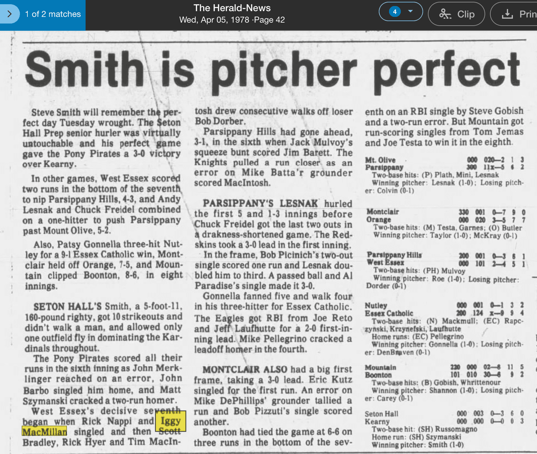 Scan of Smith is pitcher perfect, Herald-News