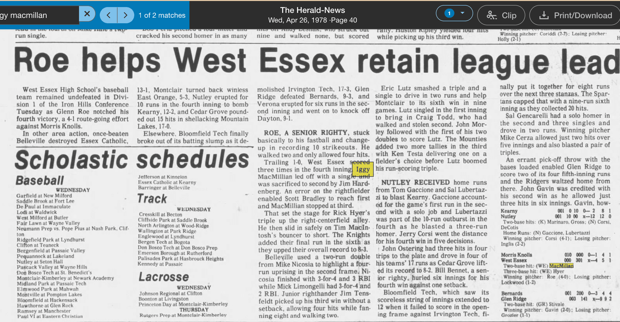 Scan of Roe helps West Essex retain league lead, Herald-News