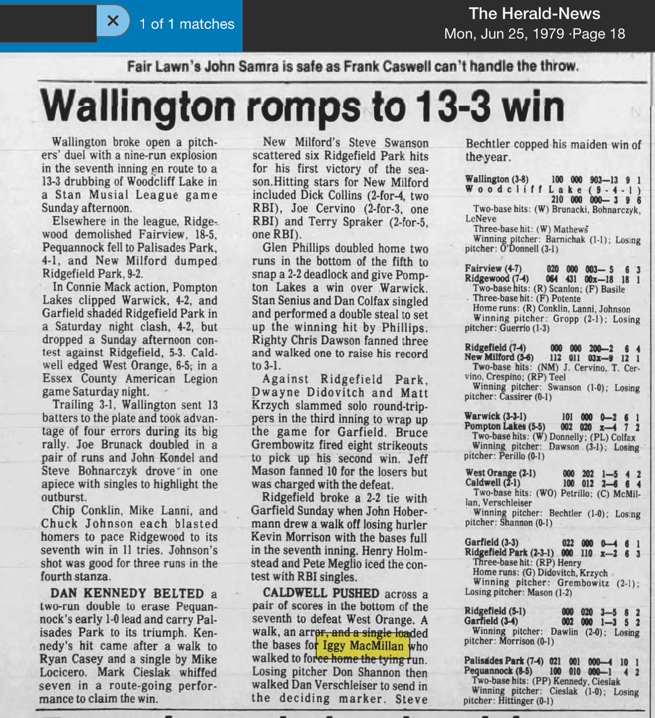 Scan of Wallington romps to 13-3 win, Herald-News