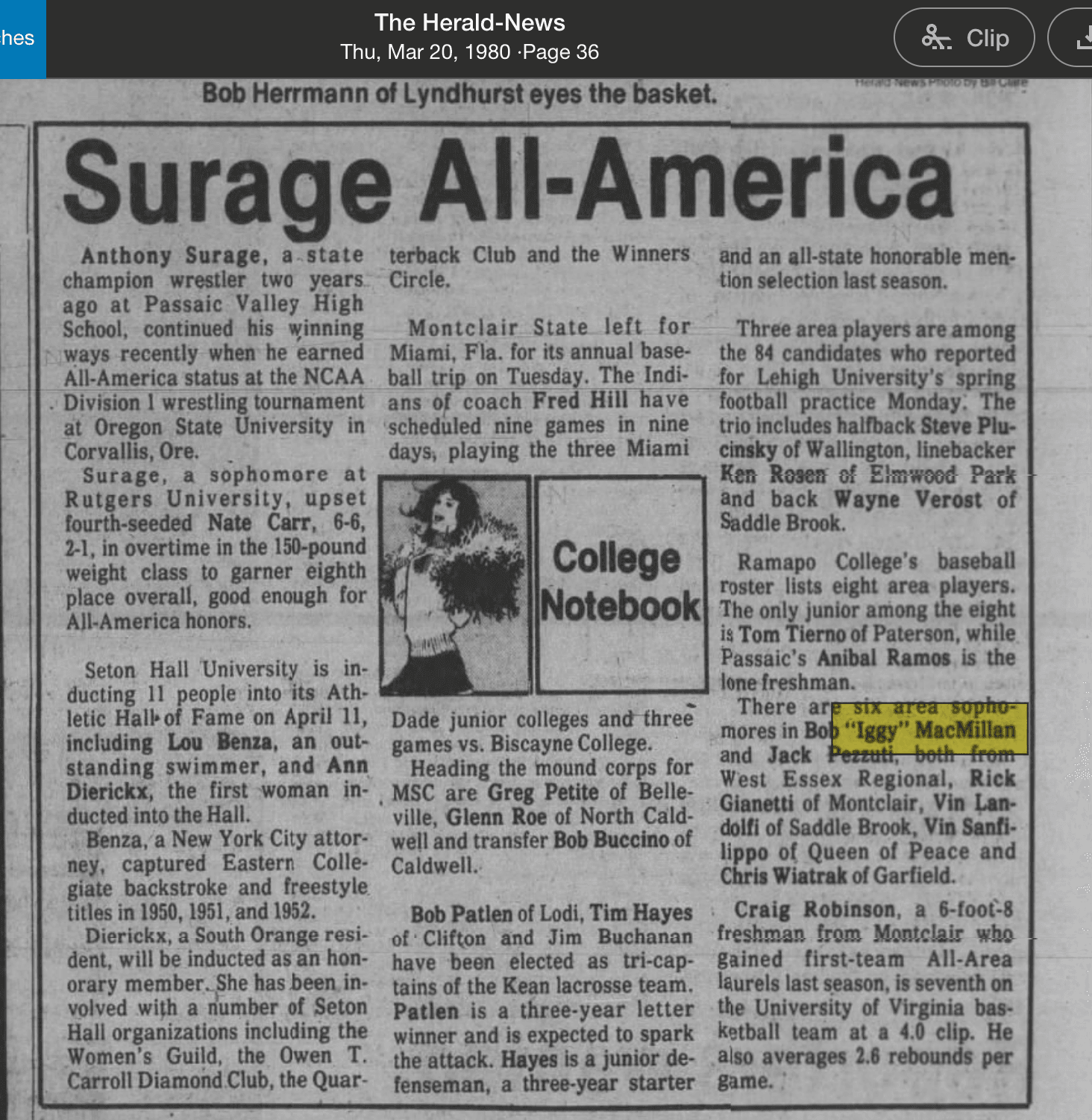 Scan of College Notebook, Herald-News